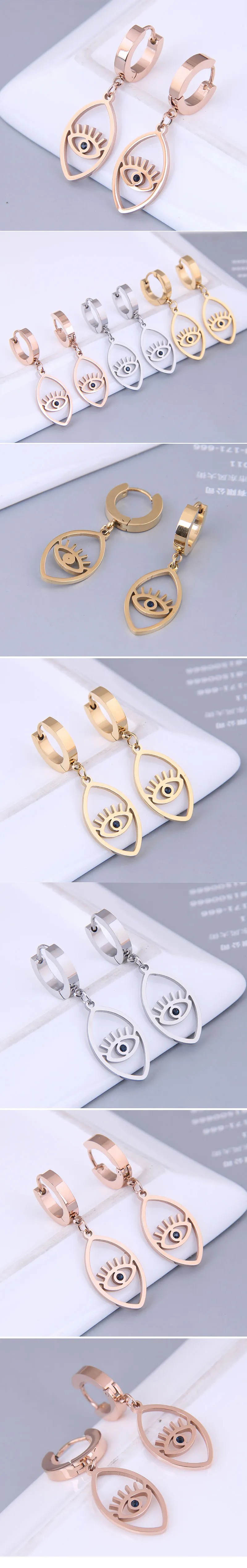 Korean Fashion Sweet OL Devil Eye Titanium Steel Earrings Wholesale_colorza_1