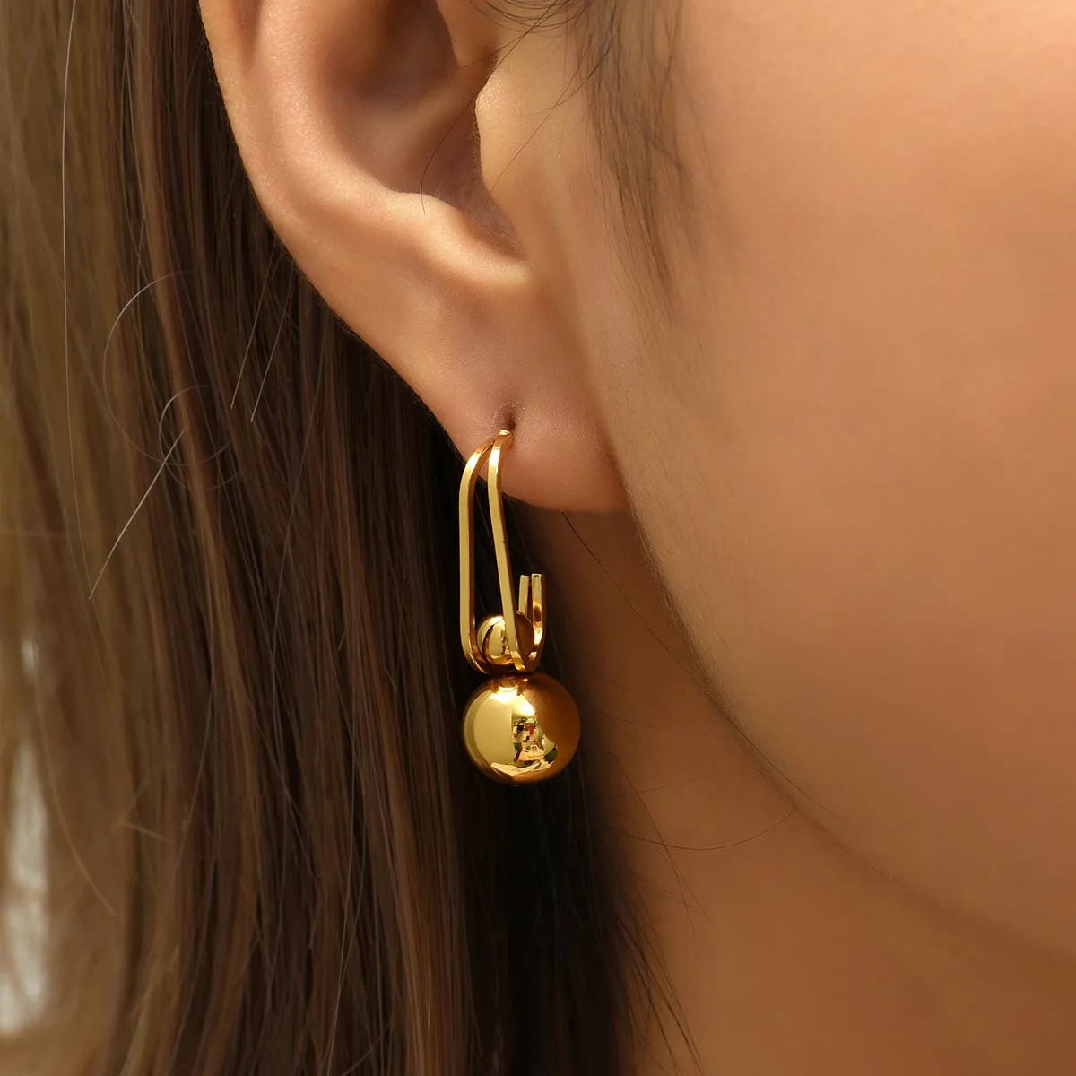 Fashion Simple Jewelry Stainless Steel Electroplated 18K Gold Ball Retro Earrings_colorza_3