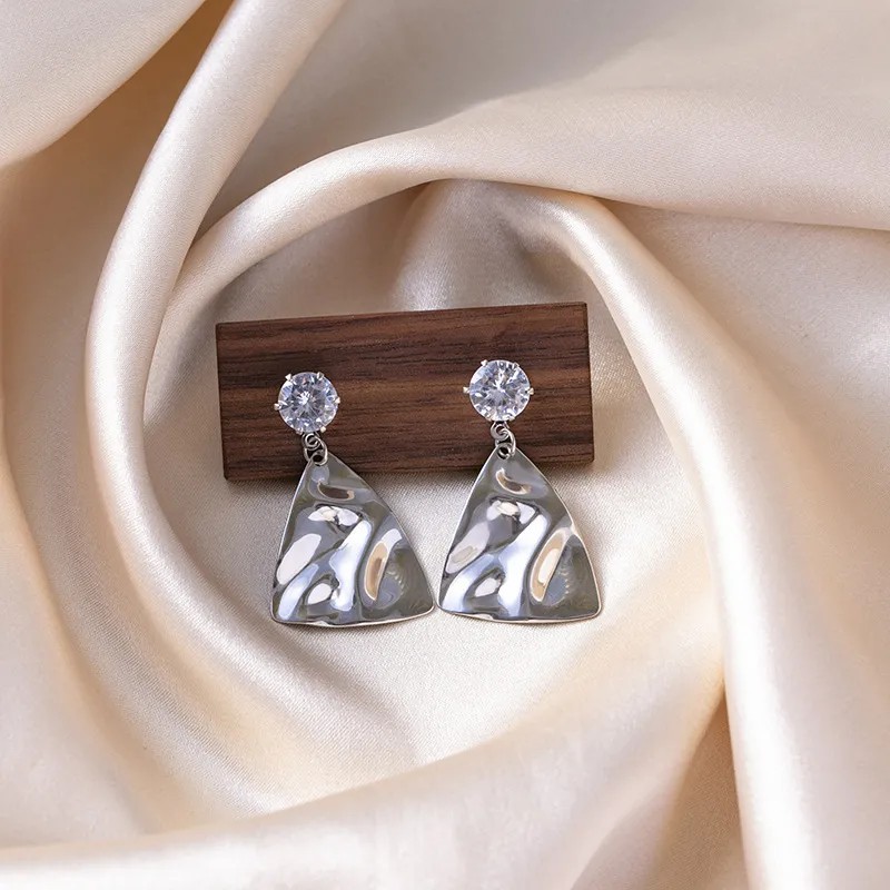 Fashion Curved Stainless Steel Triangle Oval Round Earrings_colorza_1