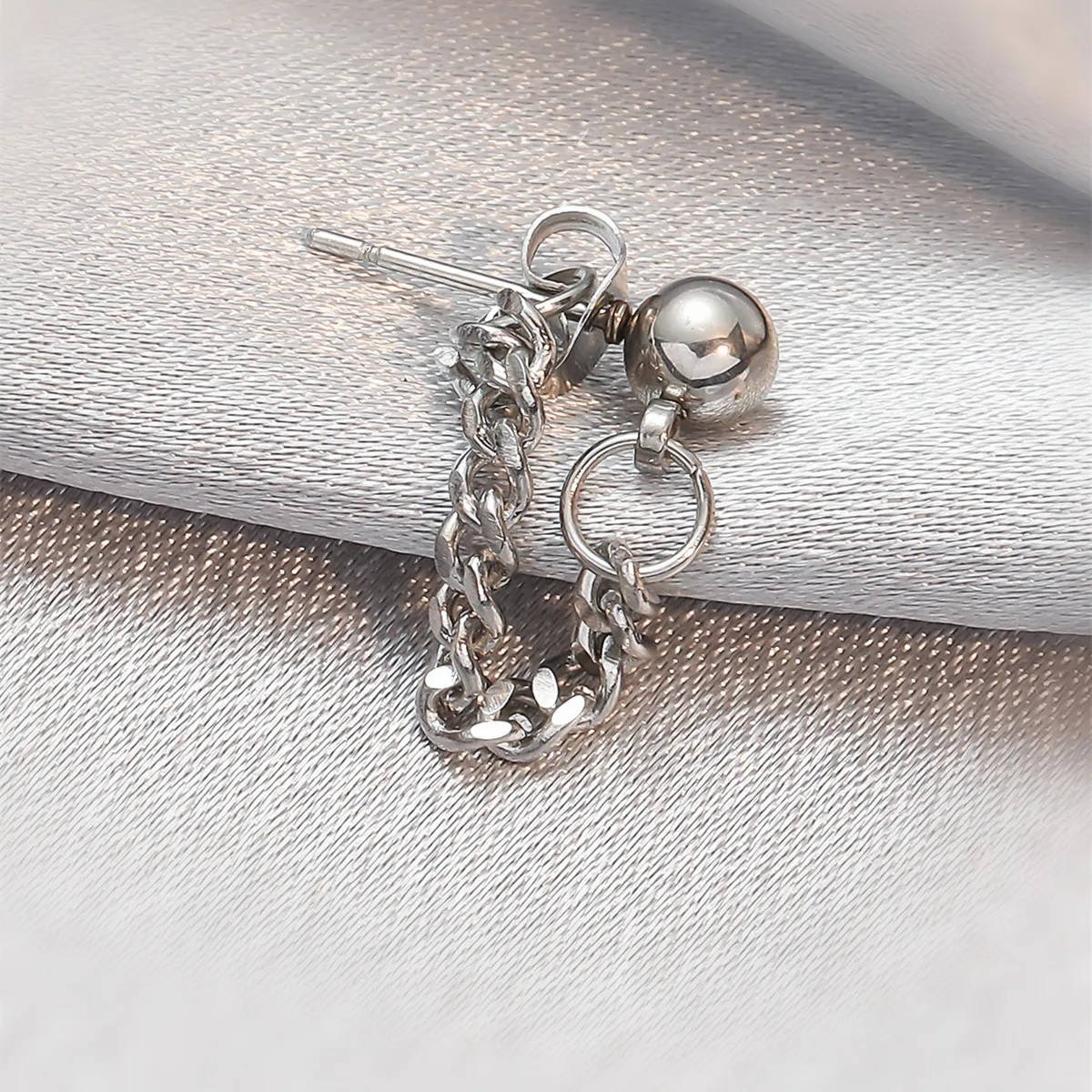 Fashion Simple Stainless Steel Chain Ball Back Hanging Chain Earrings_colorza_1