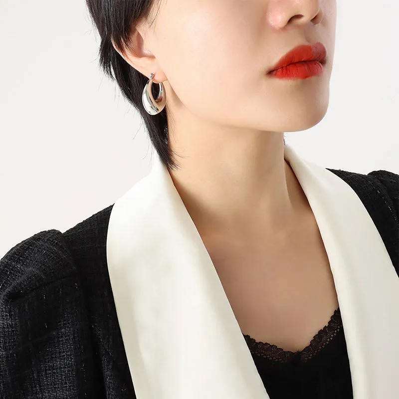 Retro Geometric U-Shaped Basic Titanium Steel Earrings Jewelry_colorza_1