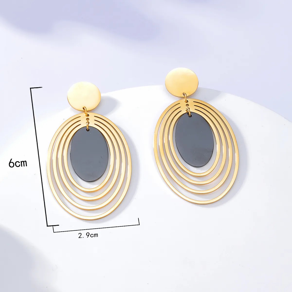Fashion Multi-Layer Oval Electroplated 18K Gold Stainless Steel Earrings_colorza_3