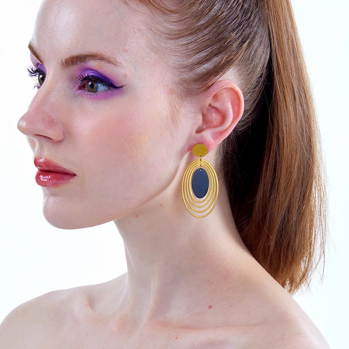Fashion Multi-Layer Oval Electroplated 18K Gold Stainless Steel Earrings_colorza_4