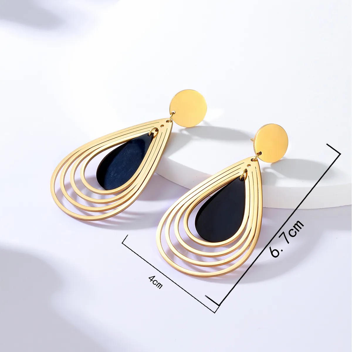 Fashion Water Drop 18K Gold Plating Multi-Layer Steel Earrings_colorza_2