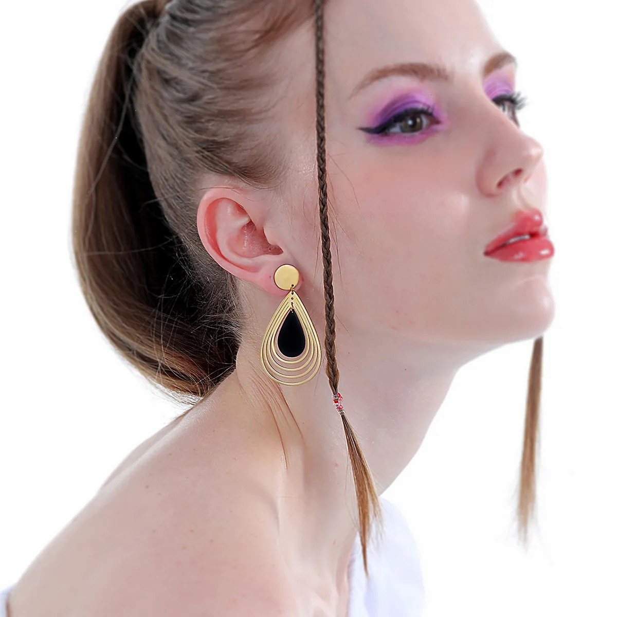 Fashion Water Drop 18K Gold Plating Multi-Layer Steel Earrings_colorza_3