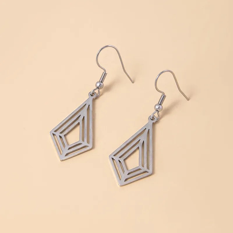 Fashion Geometric Stainless Steel Women Hollow Rhombus Glossy Earrings Jewelry_colorza_2