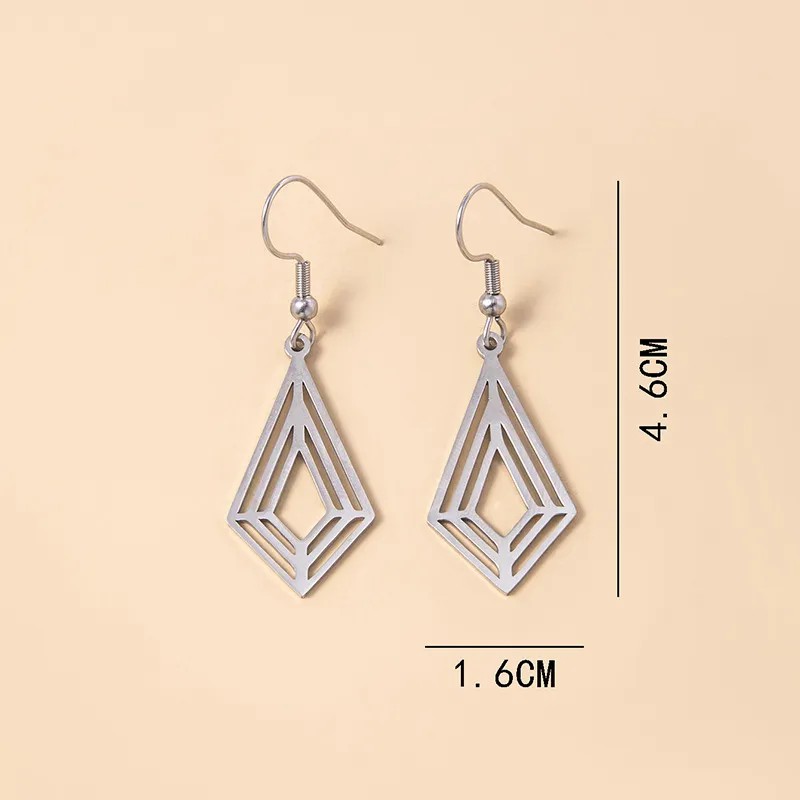 Fashion Geometric Stainless Steel Women Hollow Rhombus Glossy Earrings Jewelry_colorza_3