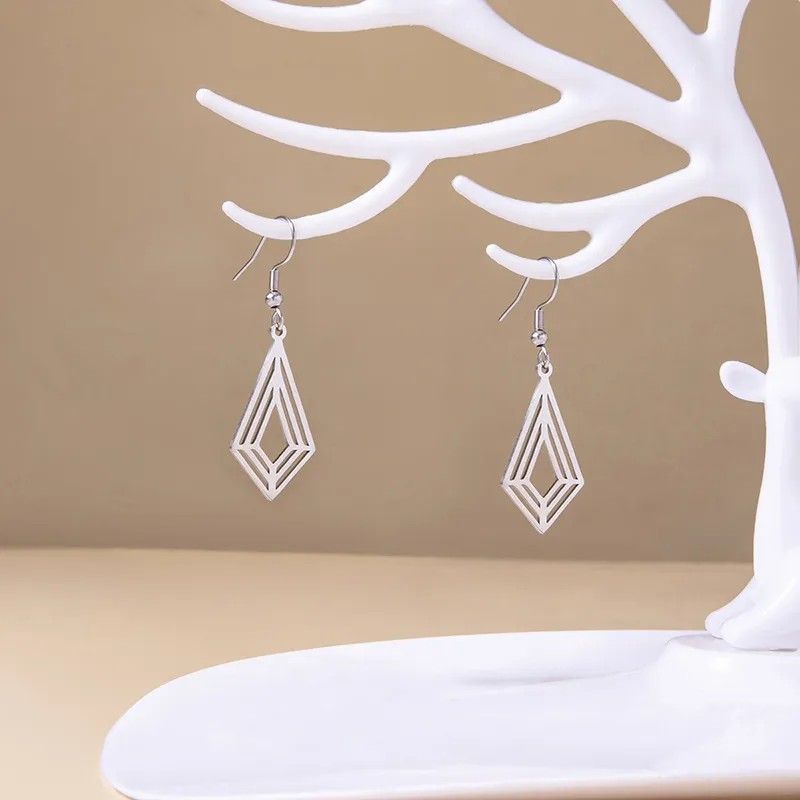 Fashion Geometric Stainless Steel Women Hollow Rhombus Glossy Earrings Jewelry_colorza_4