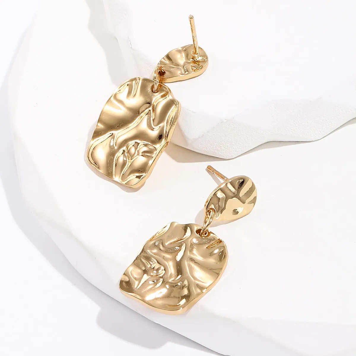 Fashion Creative Simple Hammer Pleated Irregular Square Stainless Steel Earrings_colorza_3