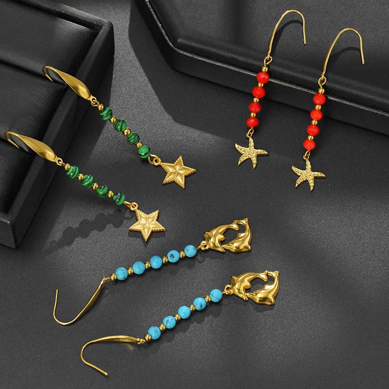 Vintage Style Star Stainless Steel Ear Studs Handmade No Inlaid Stainless Steel Earrings_colorza_1