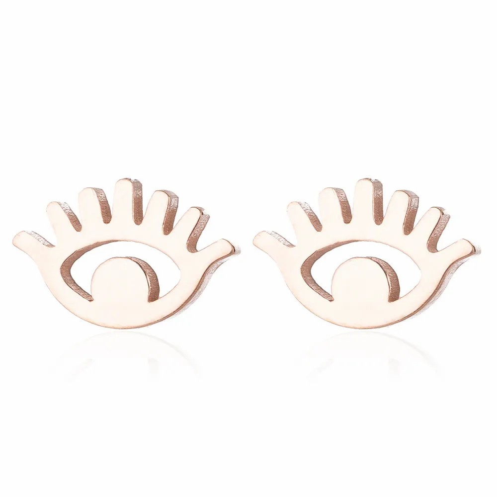 Women Fashion Eye Metal No Inlaid Ear Studs Plating Stainless Steel Earrings_colorza_1