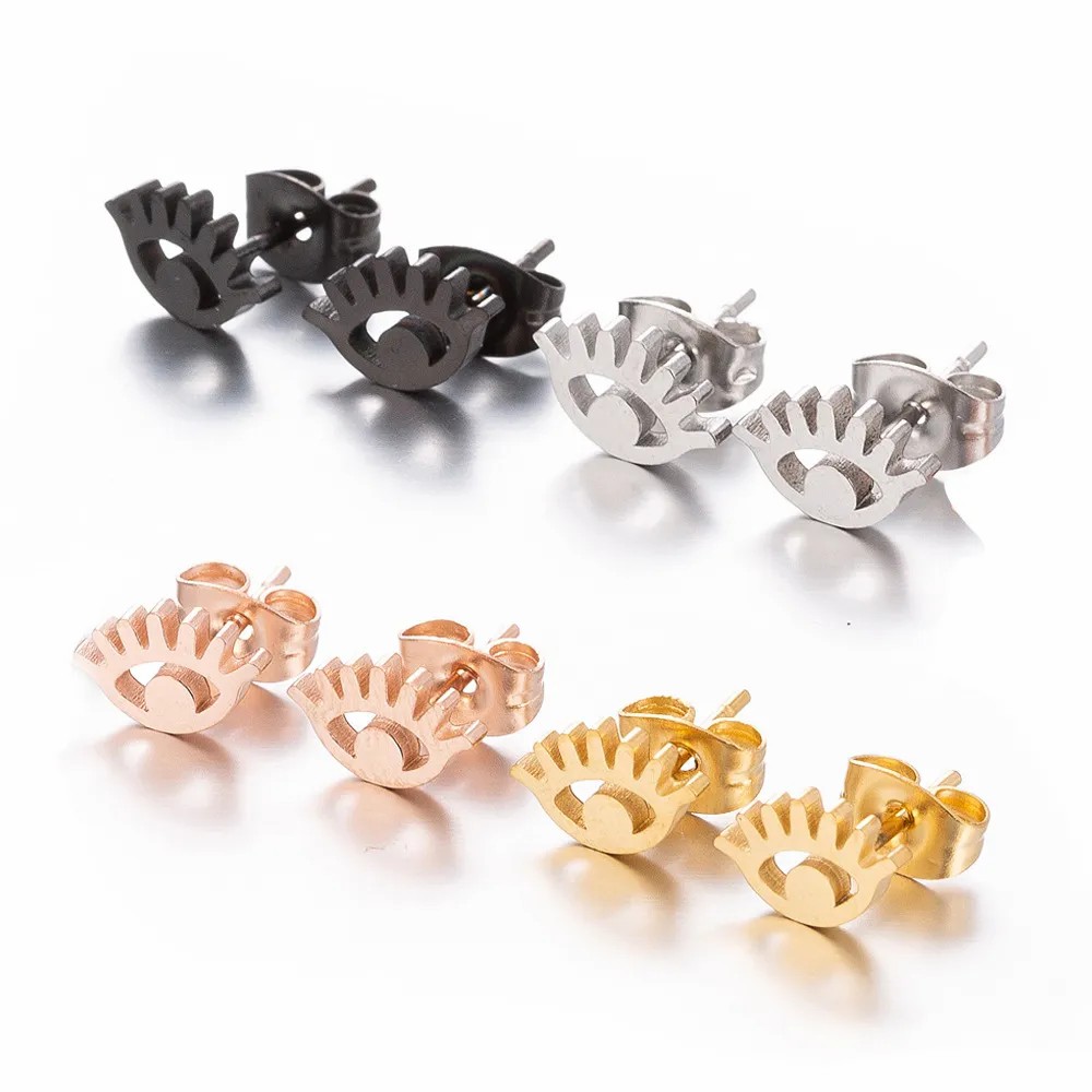 Women Fashion Eye Metal No Inlaid Ear Studs Plating Stainless Steel Earrings_colorza_4