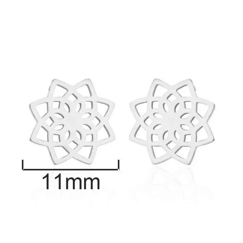 Women Simple Style Lotus Stainless Steel No Inlaid Earrings Ear Studs Stainless Steel Earrings_colorza_1