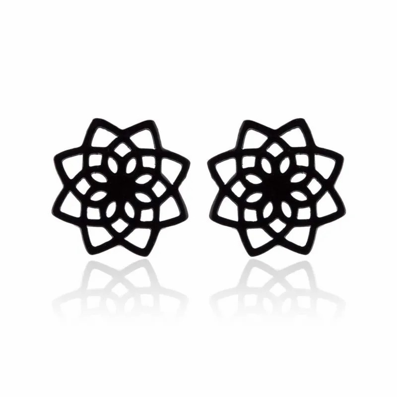 Women Simple Style Lotus Stainless Steel No Inlaid Earrings Ear Studs Stainless Steel Earrings_colorza_2