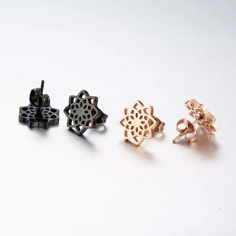 Women Simple Style Lotus Stainless Steel No Inlaid Earrings Ear Studs Stainless Steel Earrings_colorza_3