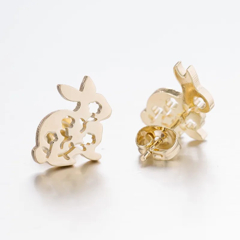 Women Simple Style Rabbit Stainless Steel No Inlaid Ear Studs Hollow Out Stainless Steel Earrings_colorza_1