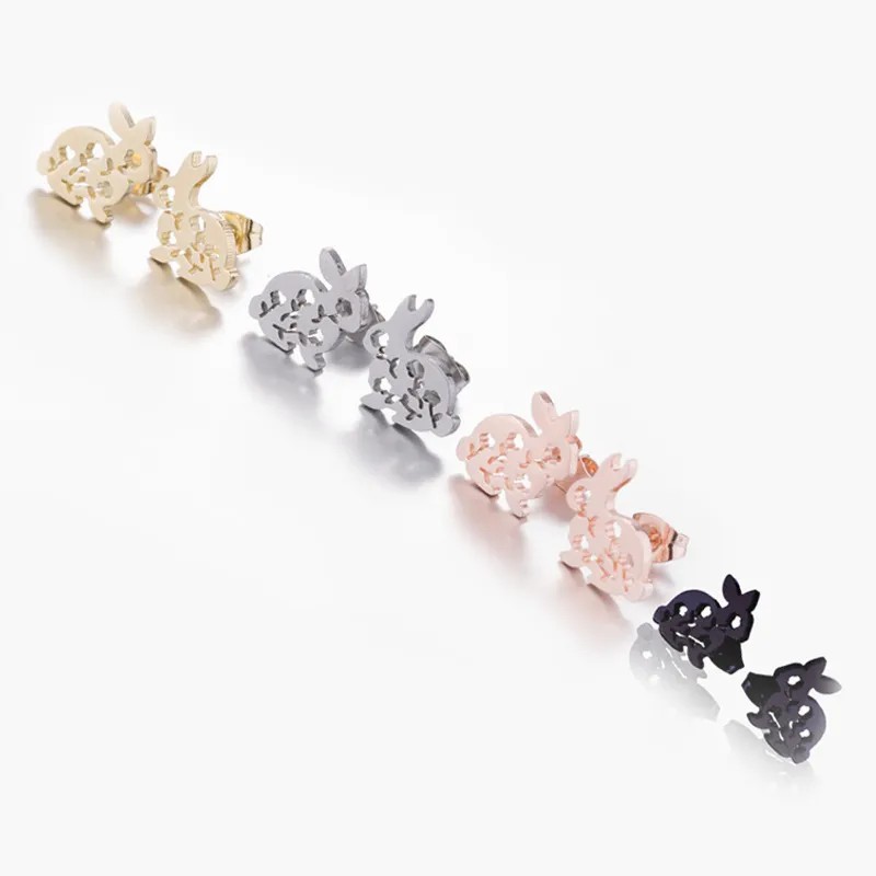 Women Simple Style Rabbit Stainless Steel No Inlaid Ear Studs Hollow Out Stainless Steel Earrings_colorza_2