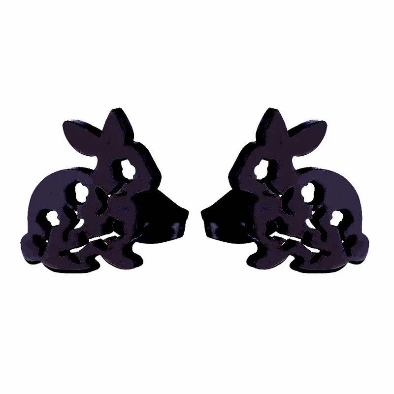 Women Simple Style Rabbit Stainless Steel No Inlaid Ear Studs Hollow Out Stainless Steel Earrings_colorza_3