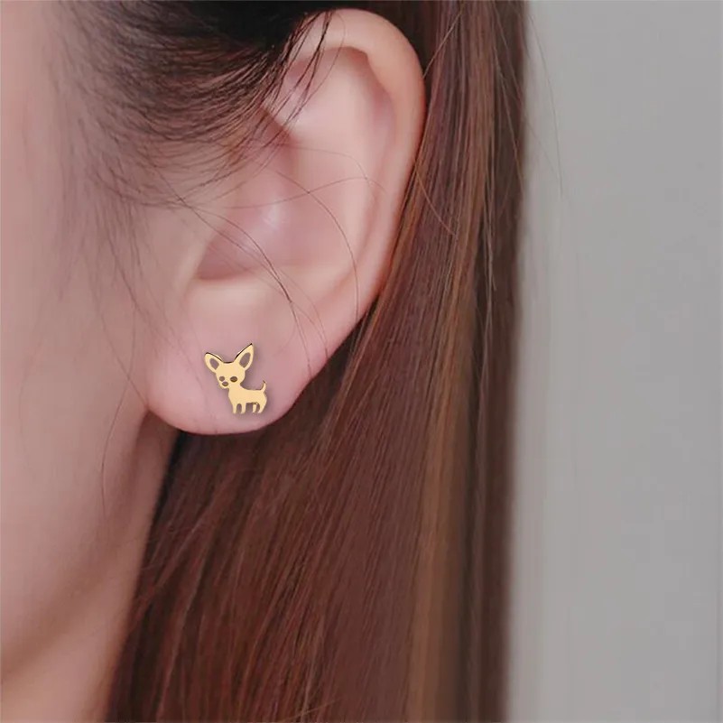 Women Simple Style Dog Stainless Steel No Inlaid Ear Studs Stainless Steel Earrings_colorza_3