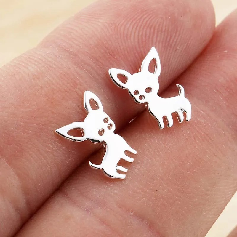 Women Simple Style Dog Stainless Steel No Inlaid Ear Studs Stainless Steel Earrings_colorza_4