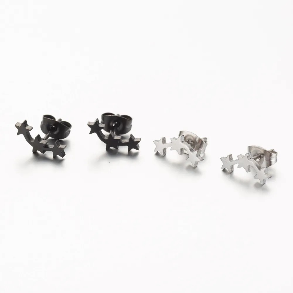 Women Simple Style Korean Style Star Stainless Steel No Inlaid Ear Studs Stainless Steel Earrings_colorza_2