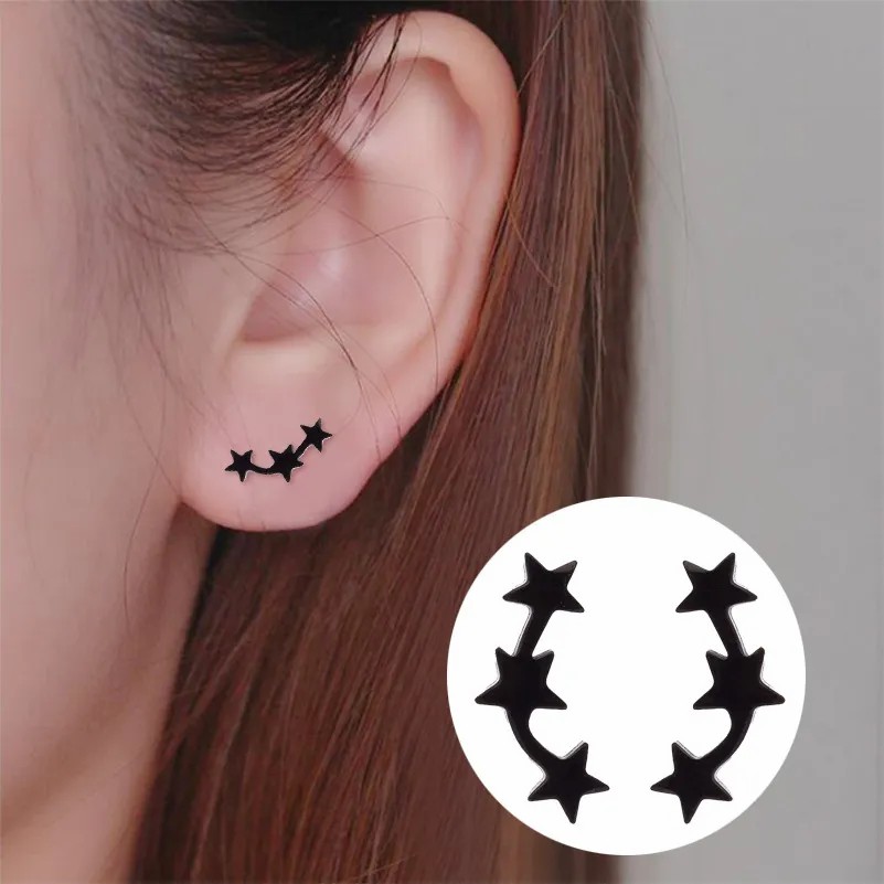 Women Simple Style Korean Style Star Stainless Steel No Inlaid Ear Studs Stainless Steel Earrings_colorza_4