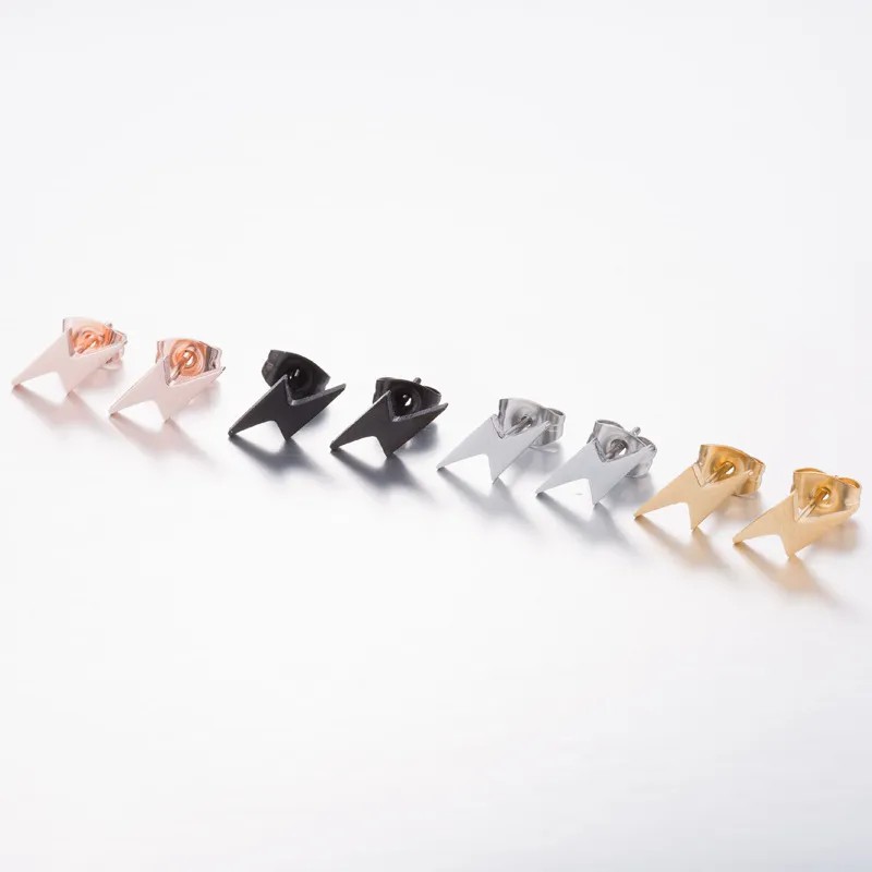 Women Fashion Lightning Stainless Steel No Inlaid Ear Studs Stainless Steel Earrings_colorza_1
