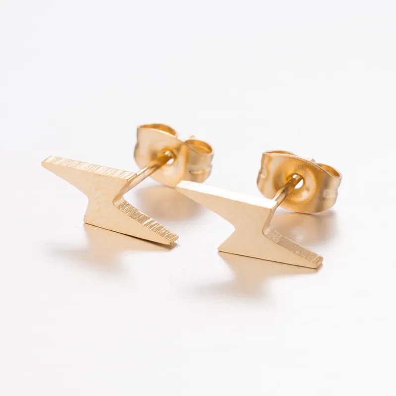 Women Fashion Lightning Stainless Steel No Inlaid Ear Studs Stainless Steel Earrings_colorza_2
