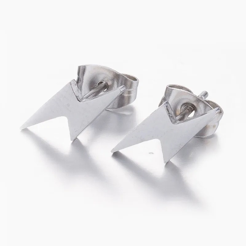 Women Fashion Lightning Stainless Steel No Inlaid Ear Studs Stainless Steel Earrings_colorza_3