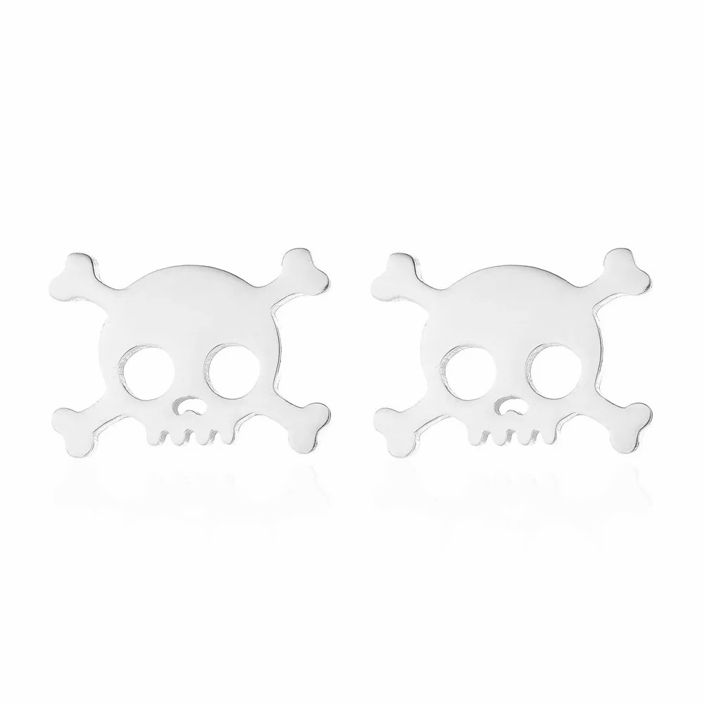 Unisex Simple Style Skull Stainless Steel No Inlaid Ear Studs Stainless Steel Earrings_colorza_1