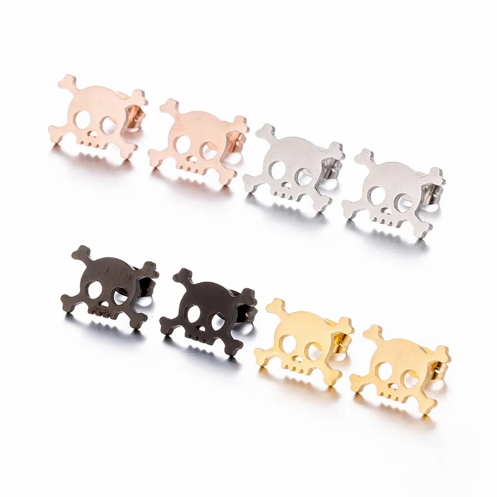 Unisex Simple Style Skull Stainless Steel No Inlaid Ear Studs Stainless Steel Earrings_colorza_2