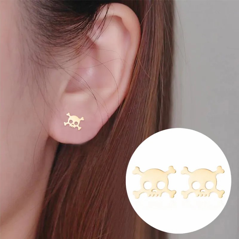 Unisex Simple Style Skull Stainless Steel No Inlaid Ear Studs Stainless Steel Earrings_colorza_3