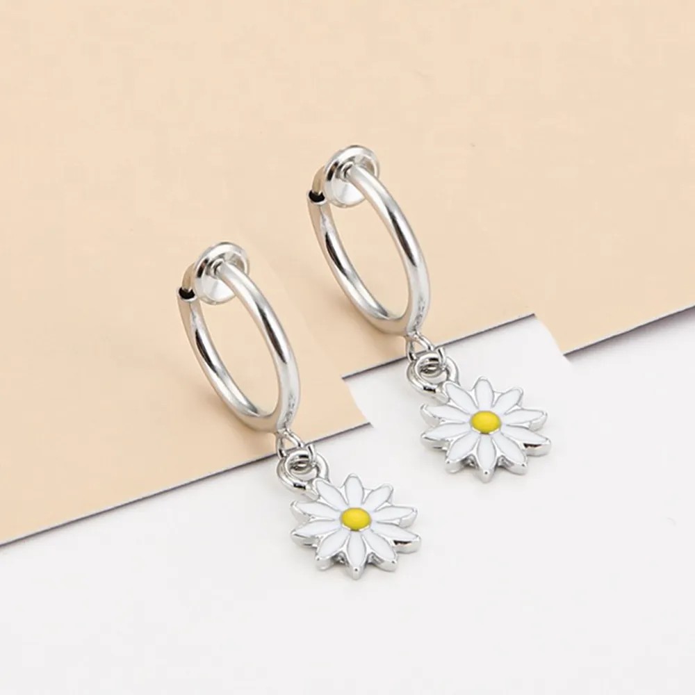 Sweet Daisy Stainless Steel Hoop Earrings Stainless Steel Earrings_colorza_2