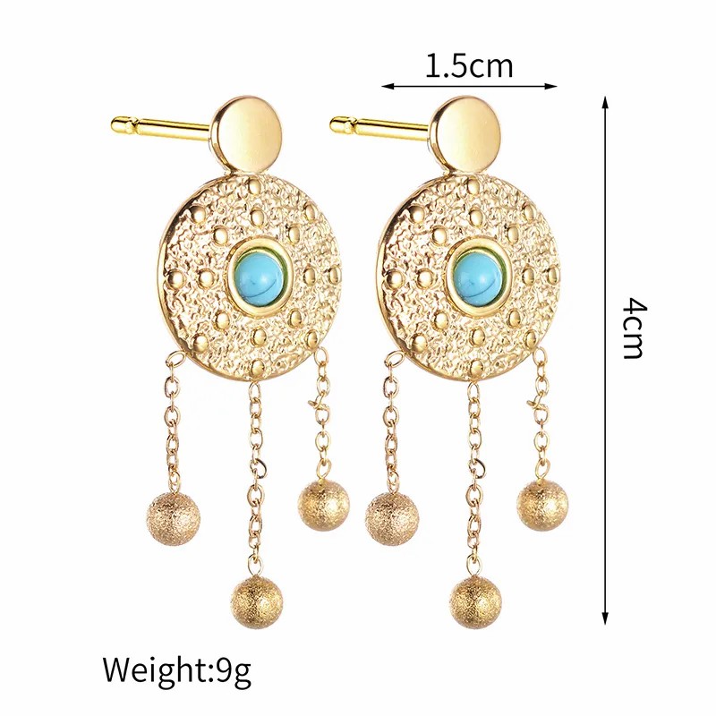 Vintage Style Tassel Eye Stainless Steel Earrings Plating Feel Turquoise Stainless Steel Earrings_colorza_1