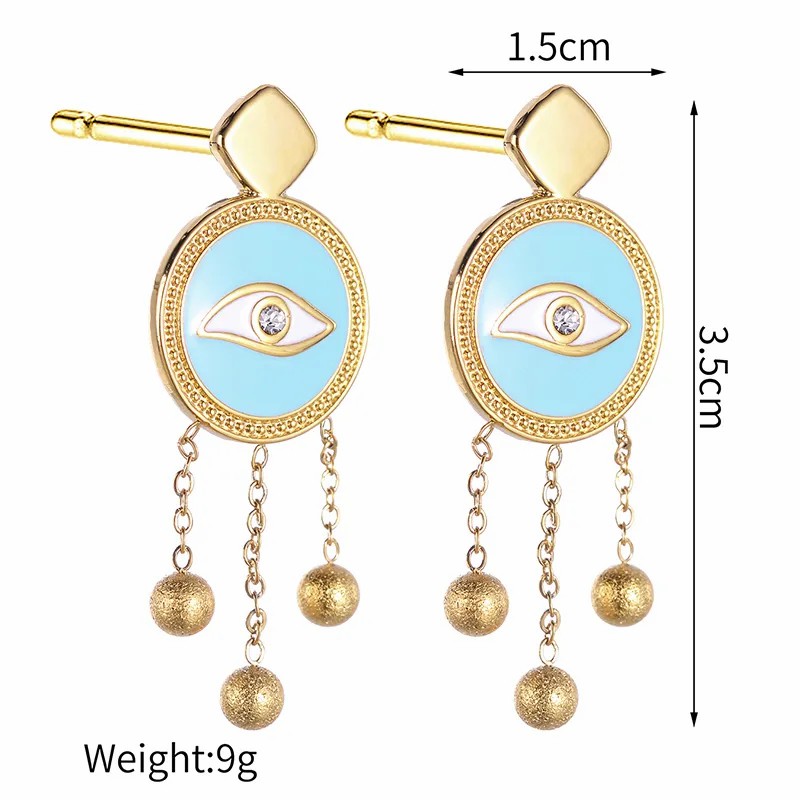 Vintage Style Tassel Eye Stainless Steel Earrings Plating Feel Turquoise Stainless Steel Earrings_colorza_2