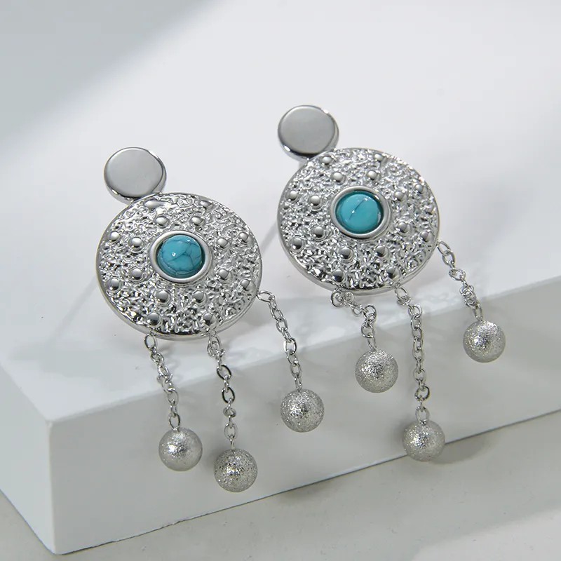 Vintage Style Tassel Eye Stainless Steel Earrings Plating Feel Turquoise Stainless Steel Earrings_colorza_3