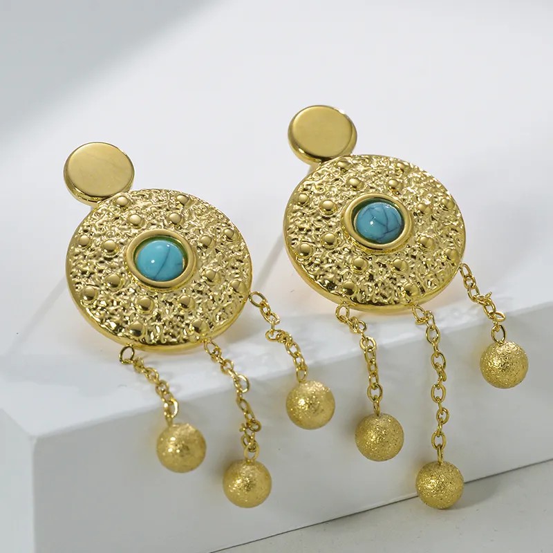 Vintage Style Tassel Eye Stainless Steel Earrings Plating Feel Turquoise Stainless Steel Earrings_colorza_4