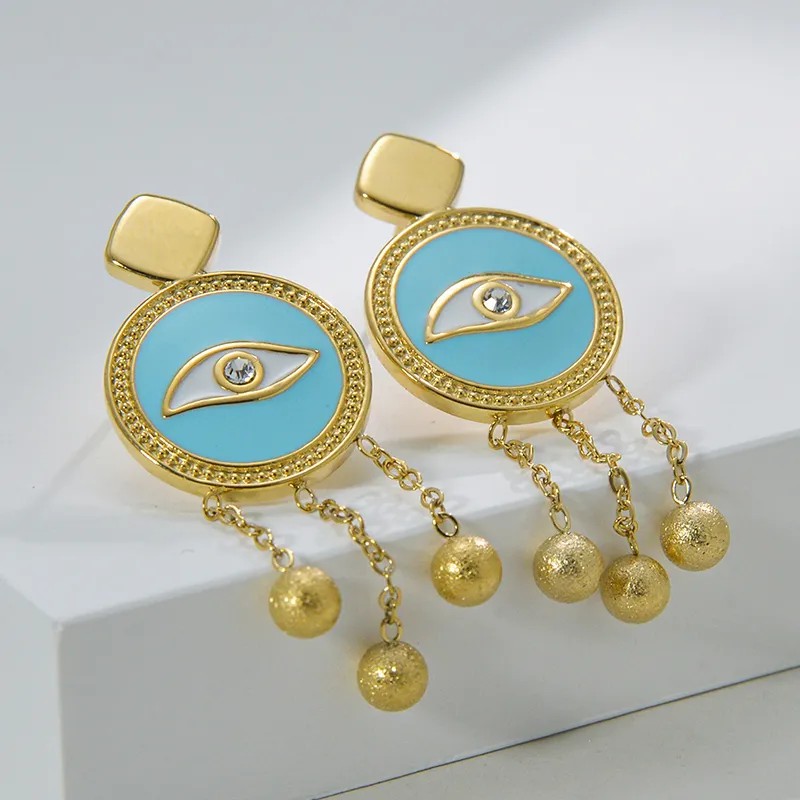 Vintage Style Tassel Eye Stainless Steel Earrings Plating Feel Turquoise Stainless Steel Earrings_colorza_5