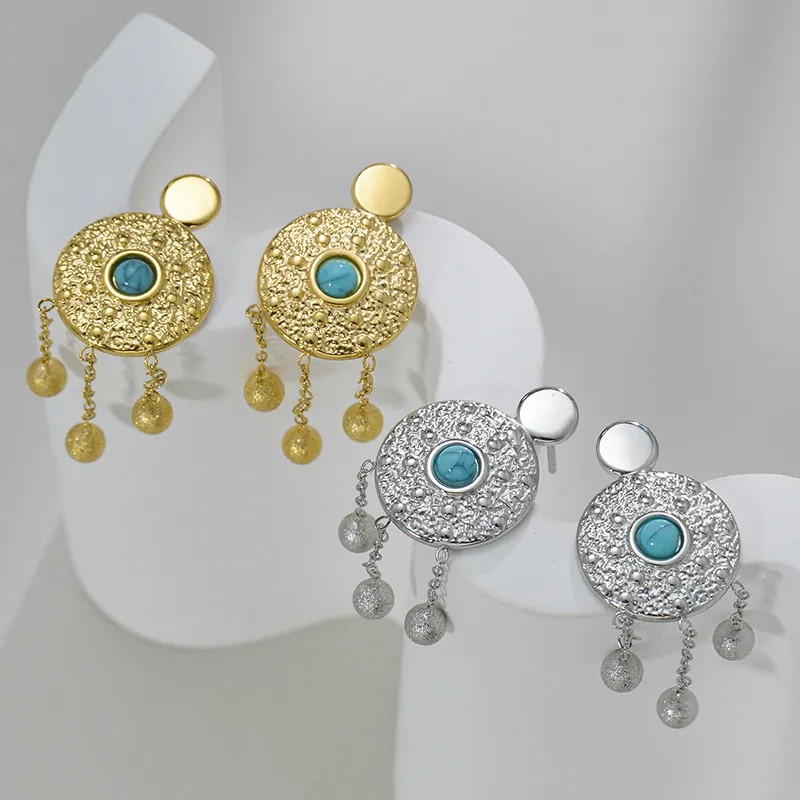 Vintage Style Tassel Eye Stainless Steel Earrings Plating Feel Turquoise Stainless Steel Earrings_colorza_6