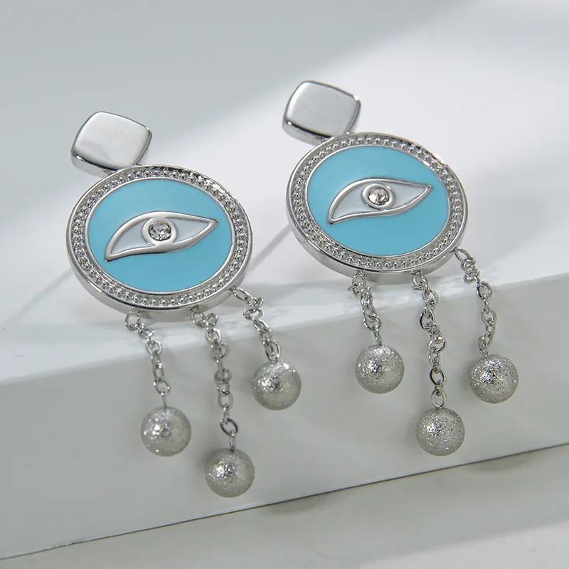 Vintage Style Tassel Eye Stainless Steel Earrings Plating Feel Turquoise Stainless Steel Earrings_colorza_7