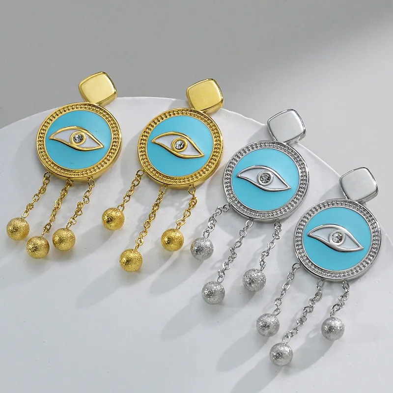 Vintage Style Tassel Eye Stainless Steel Earrings Plating Feel Turquoise Stainless Steel Earrings_colorza_8