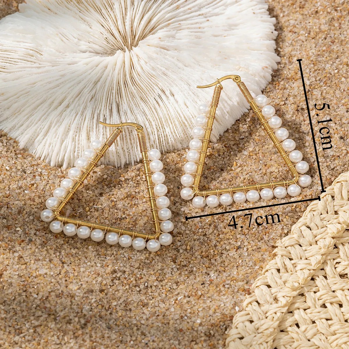 Retro Triangle Round Steel Earrings Plating Artificial Pearls Stainless Steel Earrings_colorza_2