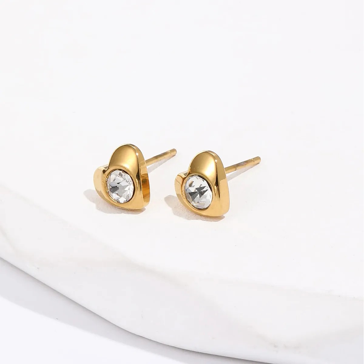 Simple Style Hexagon Heart Shape Spiral Stripe Steel Ear Studs Plating Zircon Stainless Steel Earrings_colorza_2