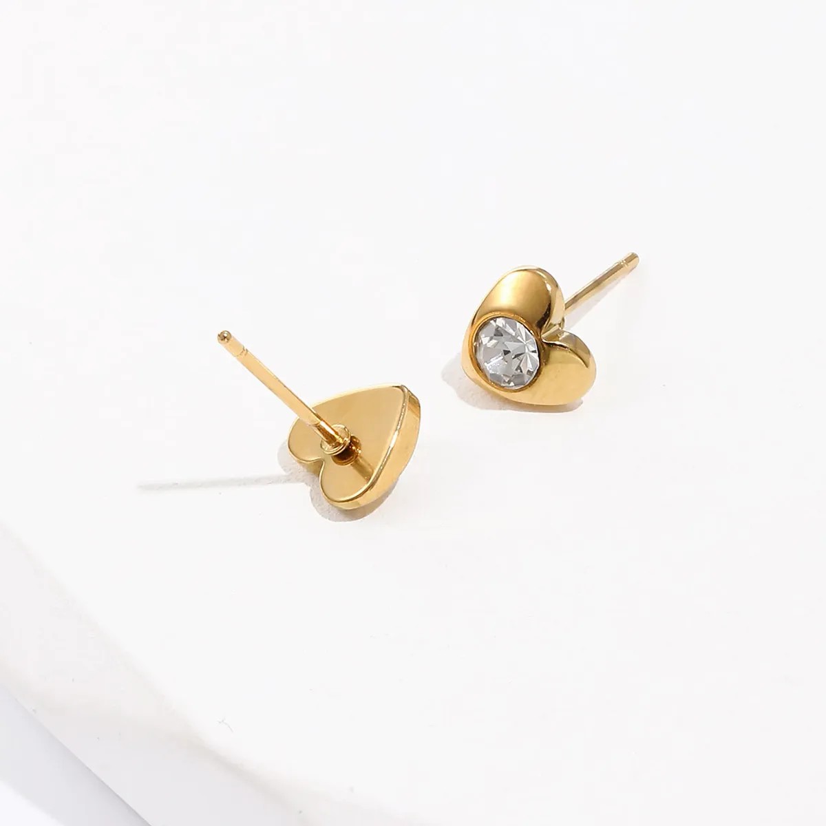 Simple Style Hexagon Heart Shape Spiral Stripe Steel Ear Studs Plating Zircon Stainless Steel Earrings_colorza_3