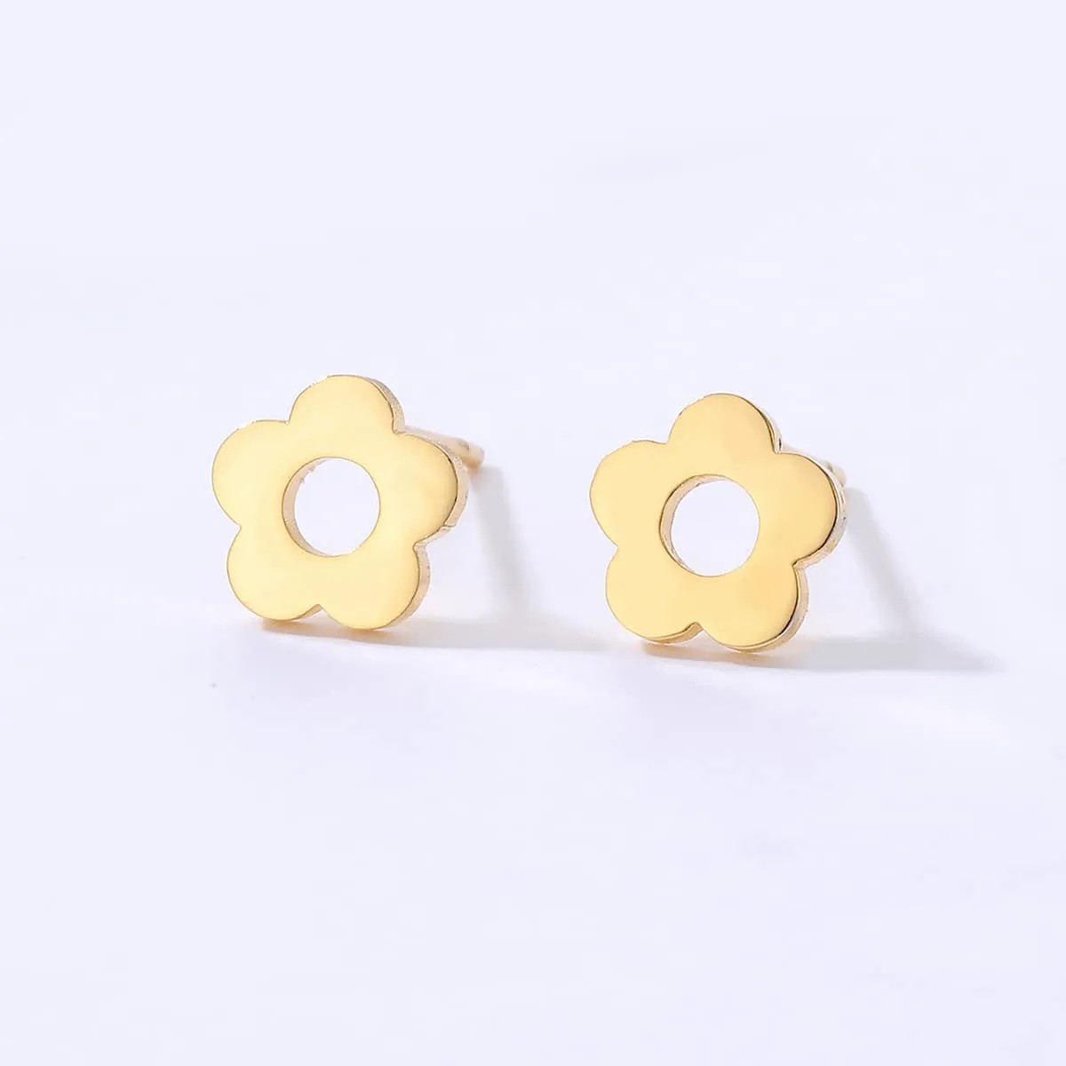 Simple Style Triangle Heart Shape Flower Steel Ear Studs Plating Stainless Steel Earrings_colorza_2