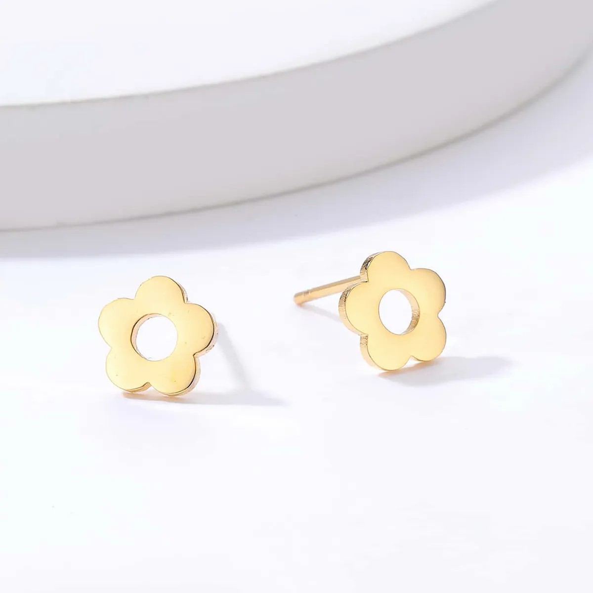 Simple Style Triangle Heart Shape Flower Steel Ear Studs Plating Stainless Steel Earrings_colorza_3