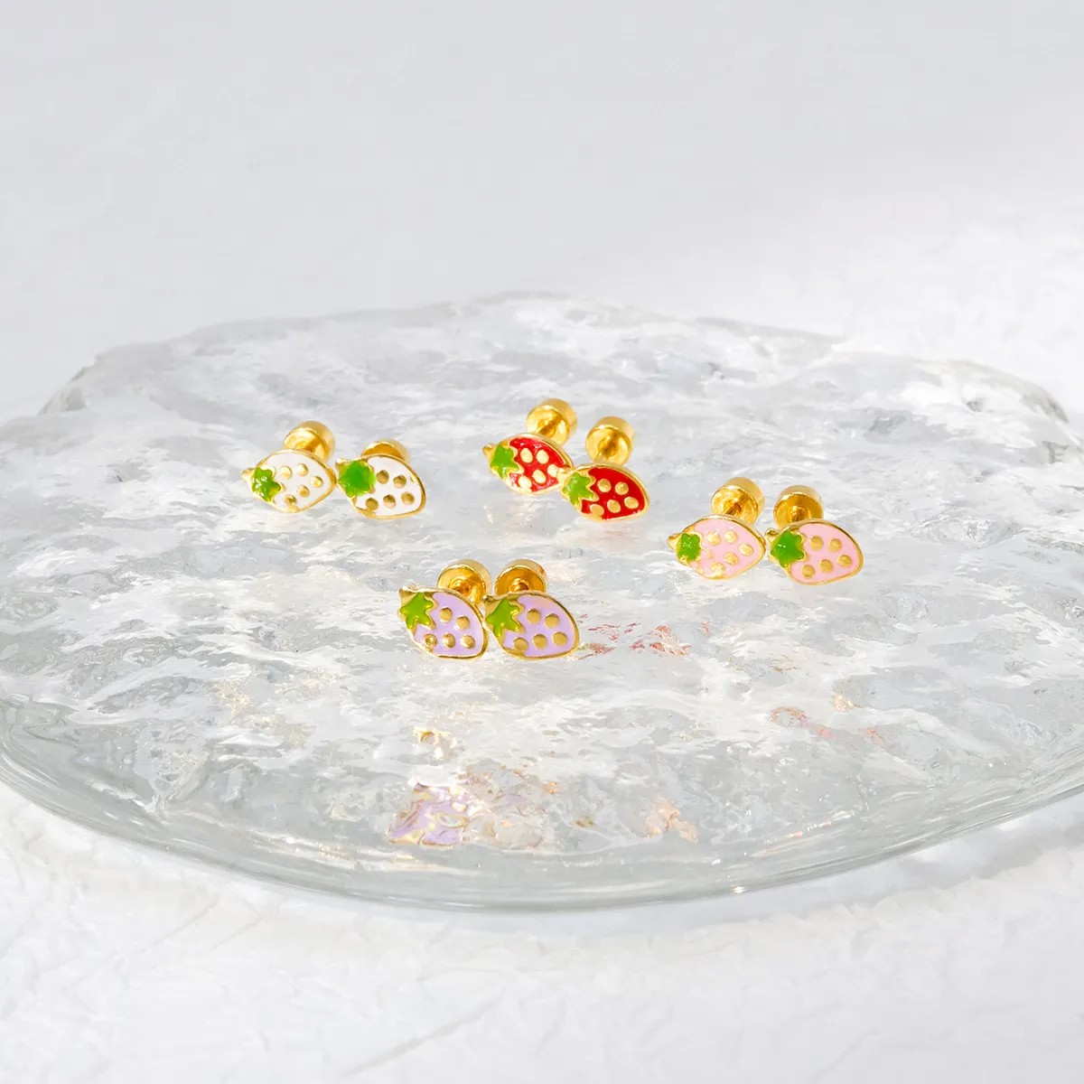 Simple Style Strawberry Stainless Steel Ear Studs_colorza_1