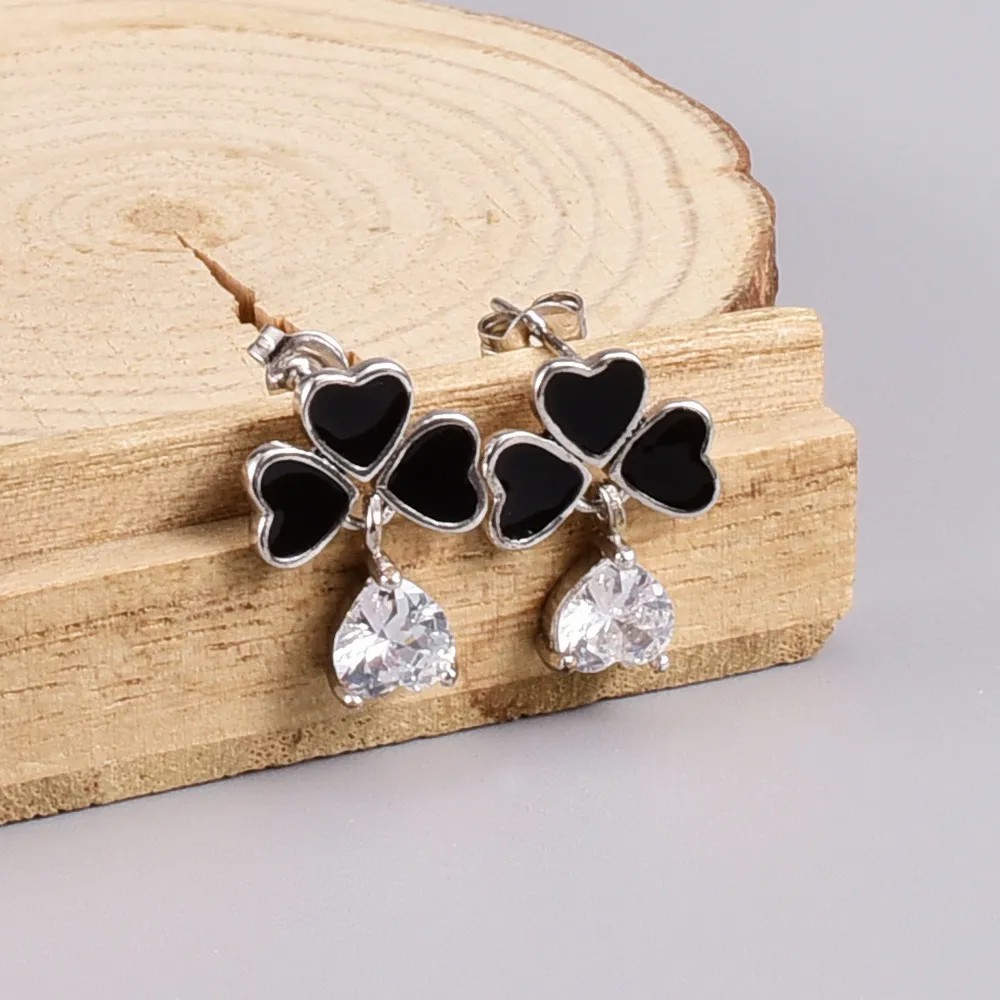 Fashion Heart Shape Titanium Steel Drop Earrings Artificial Rhinestones Stainless Steel Earrings_colorza_4
