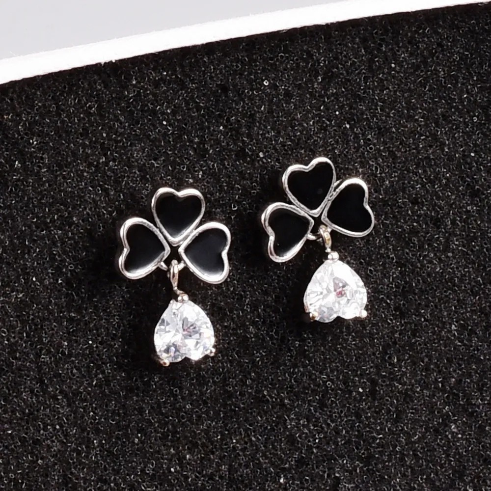Fashion Heart Shape Titanium Steel Drop Earrings Artificial Rhinestones Stainless Steel Earrings_colorza_5