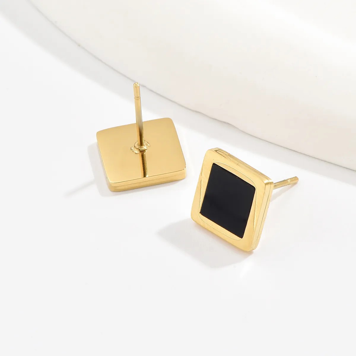 Fashion Square Titanium Steel Ear Studs Plating Inlaid Shell Shell Stainless Steel Earrings_colorza_2